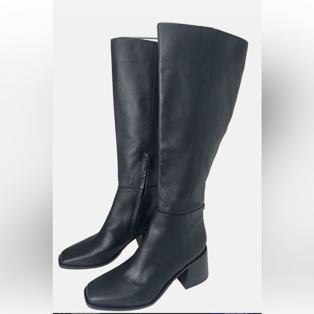 Sam Edelman Wade Stacked Heel Square Toe Retro Knee, black, brand new